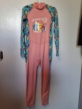 Kids Long-Sleeve One-Piece Rashguard Swimsuit - Pink with Floral Sleeves